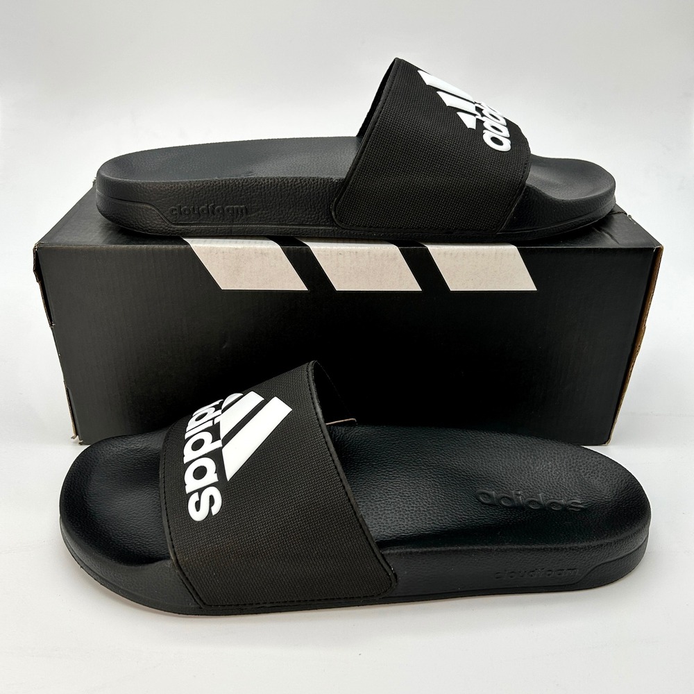 adidas Adilette Shower Slides Mens Size 12 Womens Size 13 Black White NEW GZ3779